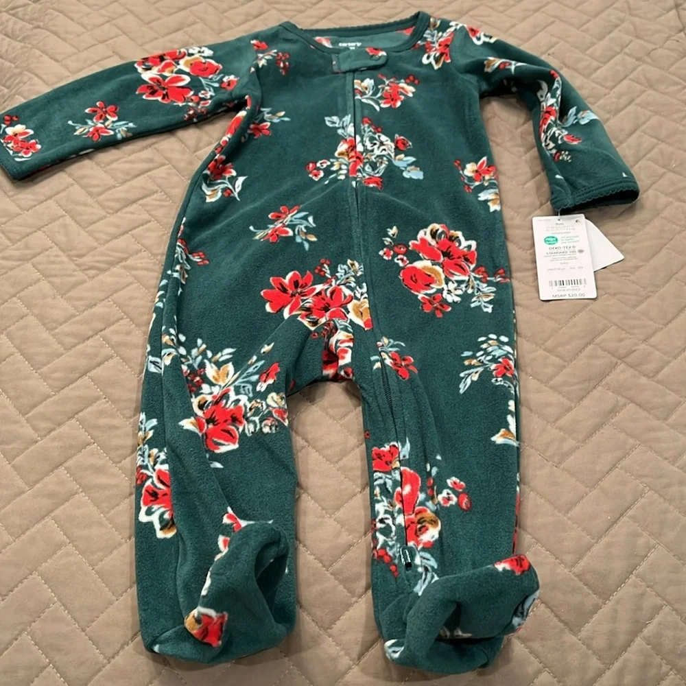 Carter's Baby Floral Zip-Up Fleece Sleep & Play Pajamas/NWT/9M